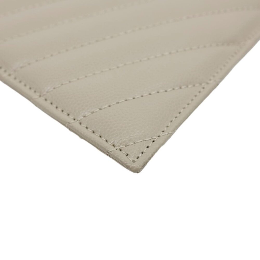 Yves Saint Laurent Monogram Bill Grain De Poudre Chevron Leather Zip Pouch Beige - Picture 7 of 12